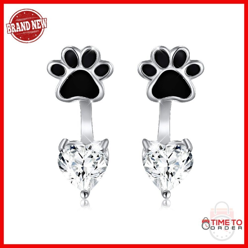 Sterling Silver Paw Print Stud Earrings Jacket for Pet Lovers